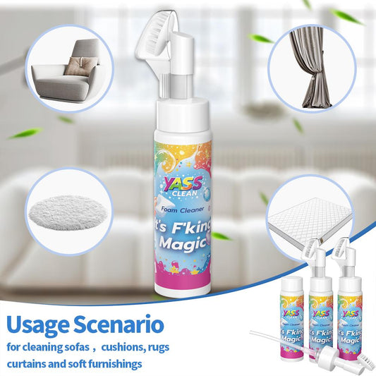 💖HOT SALE BUY 2 GET 1 FREE!!💖Yass Clean Magic Foam Cleaner for Carpets & Upholstery – Pet Stain & Odour Remover with Cleaning Brush🧼🪄