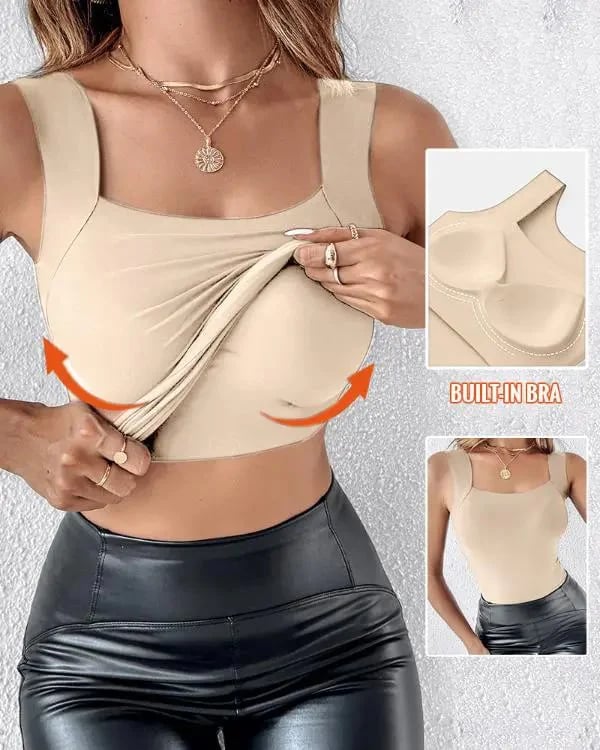 🏆Last Day Special Price ￡8.99!!💐Women's U Neck Thermal Tank Tops with Built-In Bra