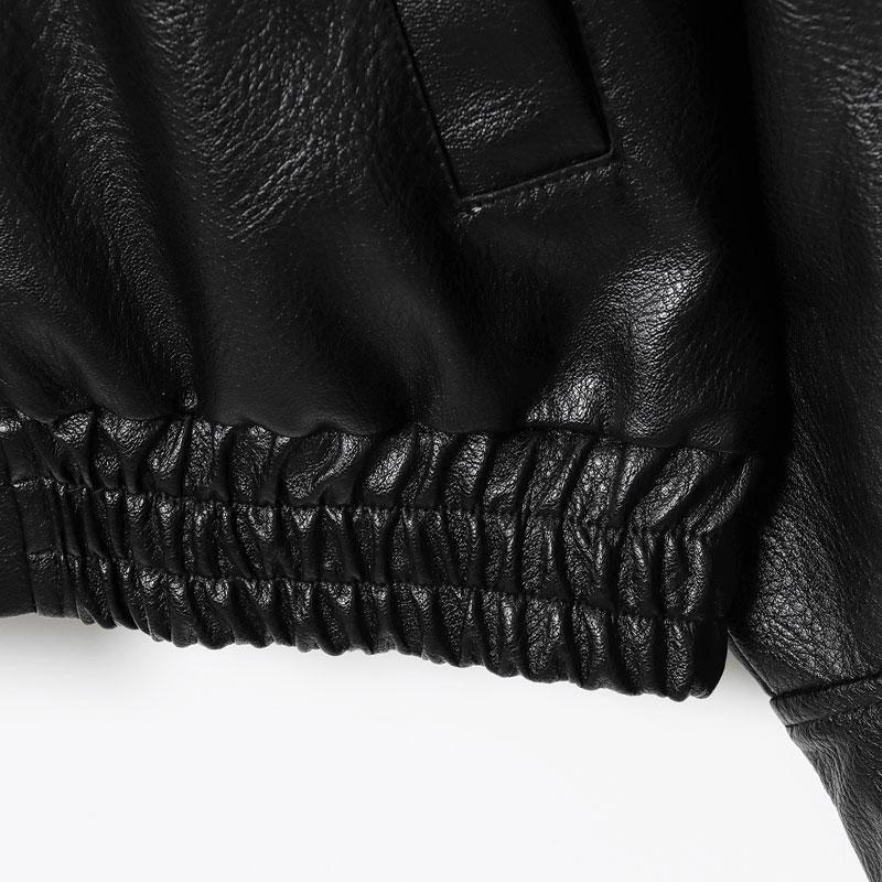 ⚡Faux Leather Stand Collar Oversized Moto Jacket