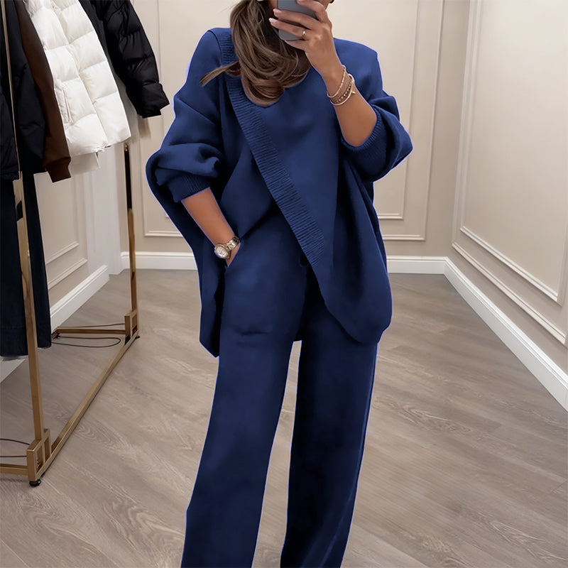 🎁Winter Hot Sale 50% OFF💝Women's 2-piece set – Asymmetrical sweater + Wide-Leg pants