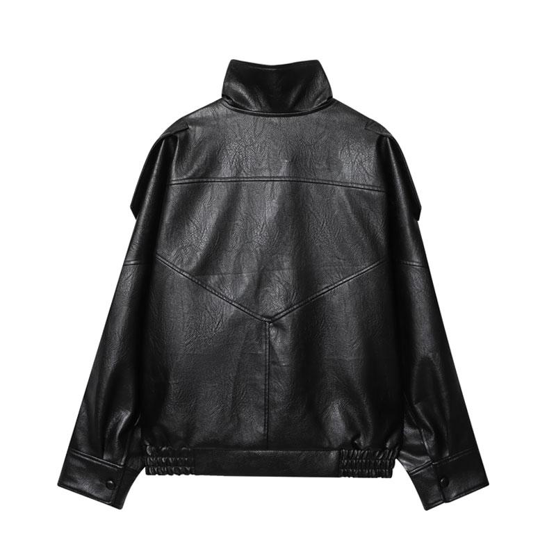 ⚡Faux Leather Stand Collar Oversized Moto Jacket