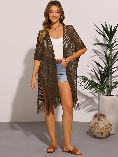🔥Special Price:£15.99!!😍Women’s Oversized Knit Cardigan – Lightweight Crochet Tassel Kimono for Spring & Summer 🌸