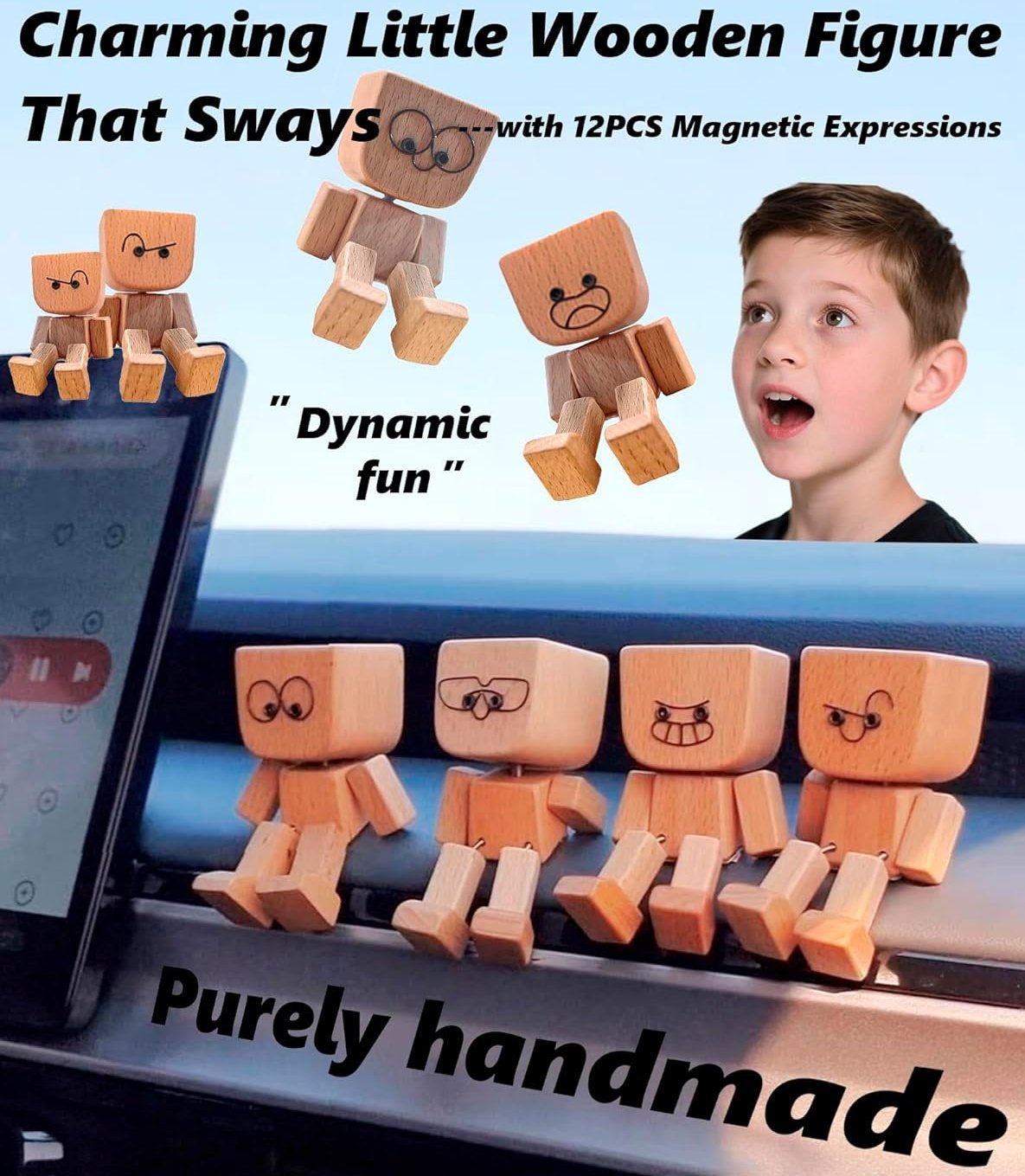🎁New Year Sale 50% OFF💖Charming Little Swaying Wooden Figure & 12PCS Magnetic Expressions