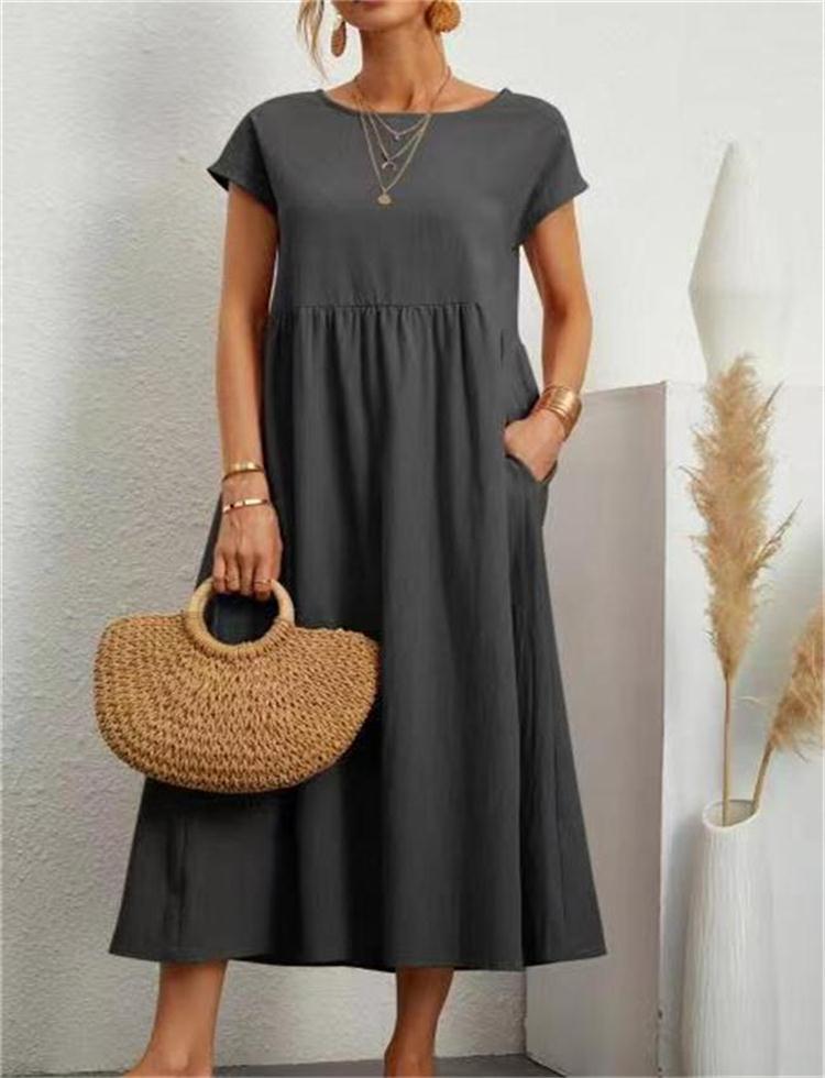 ⏰Last Day Sale 49% Off💃Solid Color Sleeveless Loose Cotton and Linen Pocket Dress