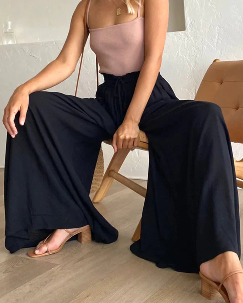 👖 LIMITED-TIME 50% OFF! ✨ Wide-Leg High-Waisted Pants – Cotton Blend, Loose Fit, Drawstring 🌿