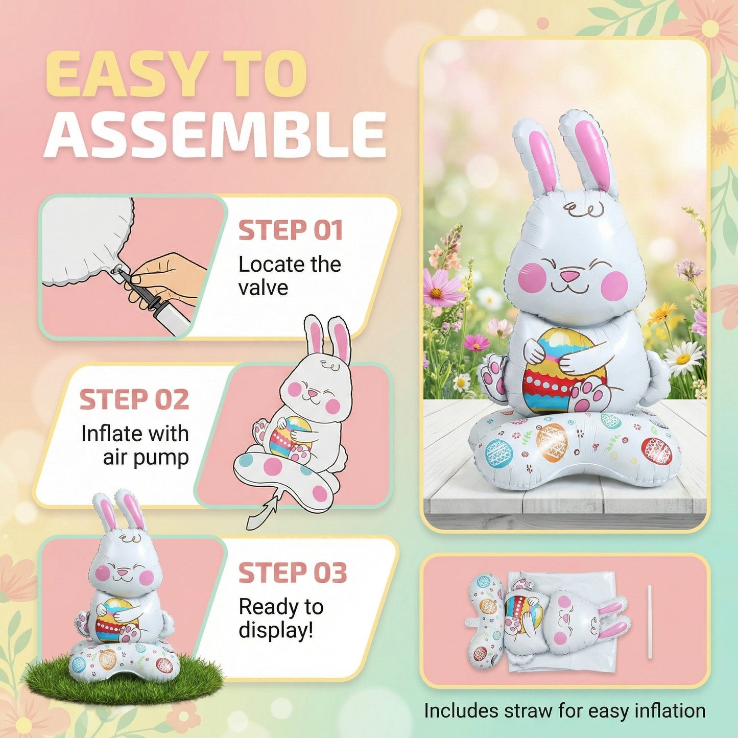 🎁EASTER SALE – £5.99!!🐰🎉Giant 3D Standing Bunny Balloon Self-Supporting Festive Cheer