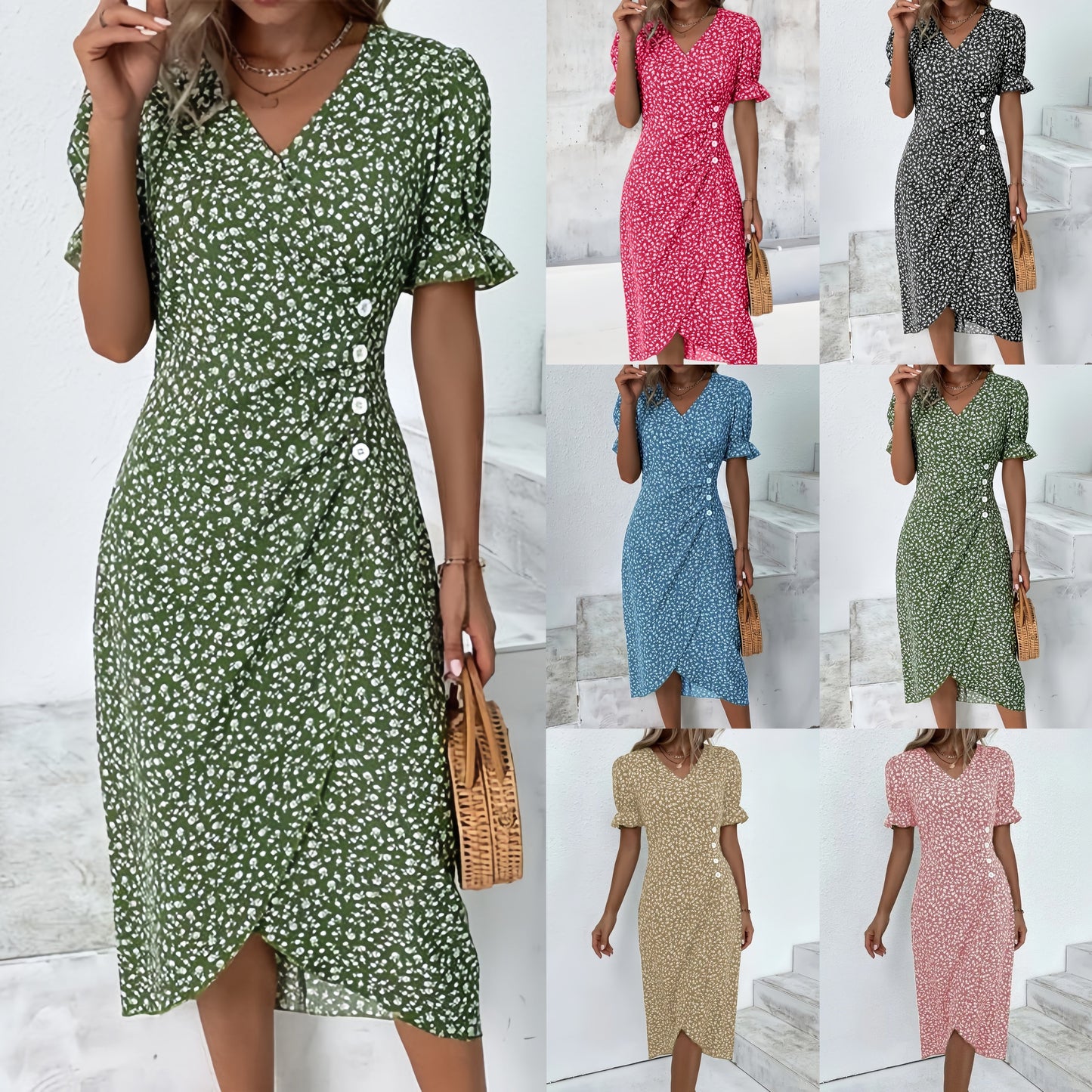 🌷49% OFF🍃Women's floral v-neck printed dress
