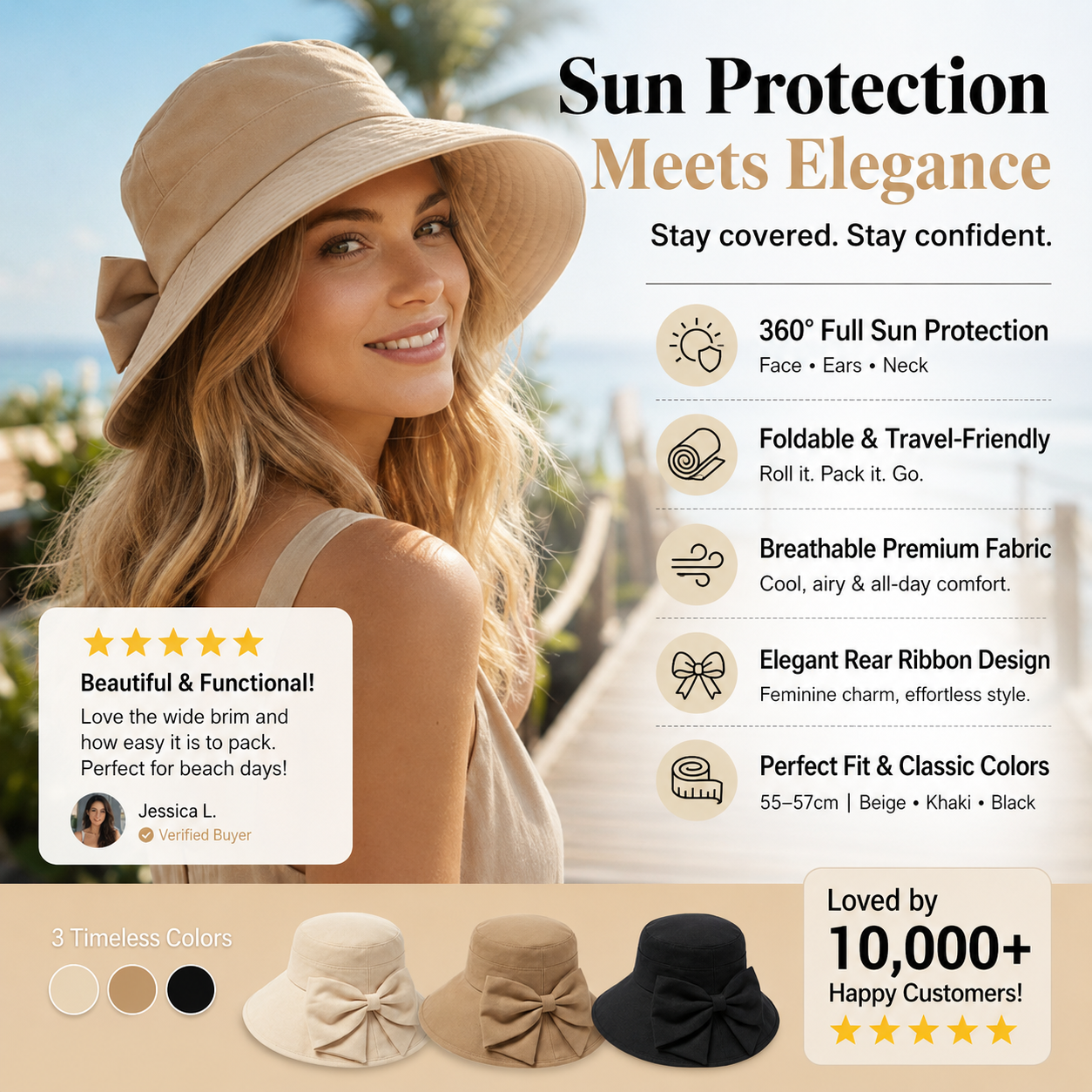 👒 LIMITED-TIME 50% OFF! ✨ Women's Bowknot Wide Brim Sun Hat – Foldable, 360° Protection 🎀