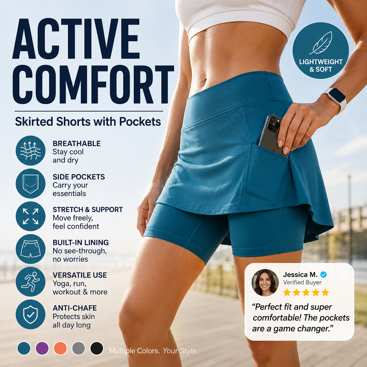 🌞Surprise Price: ￡9.99 Today!!❄️👚Anti-Chafing Active Skort – Super soft and comfortable🔥
