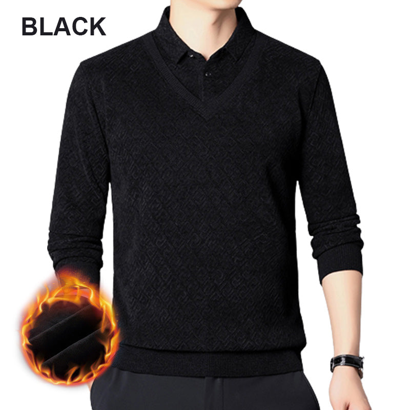 🔥Hot Sales - 49% OFF🎉Men's Plush Warm Fake 2-Piece Knitted Shirt