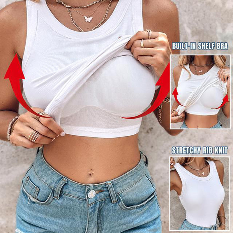 💖Last Day Special Price ￡12.99!!💖Ribbed Stretchy Tank Top with Shelf Bra
