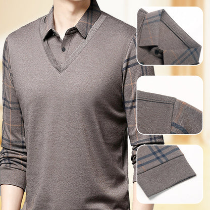 Men's Faux Two Piece Lapel Long-Sleeve Tops