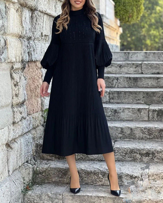 🎉Hot Sale🎉Lantern Sleeve Solid Color Elegant Dress