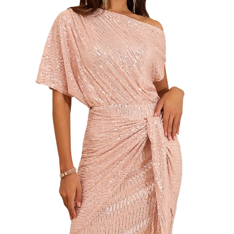 🌹Christmas Hot Sale 49% Off💗Sparkly One-Shoulder Ruched Dress