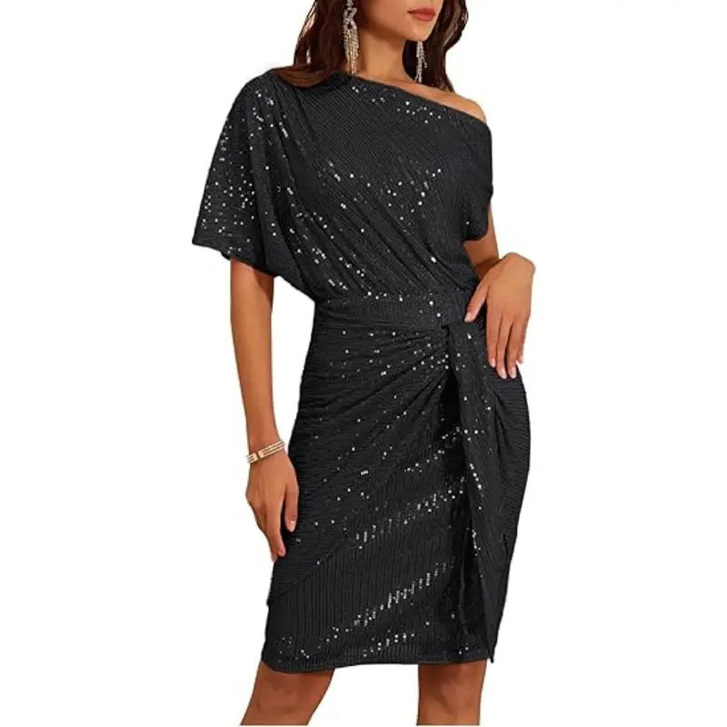 🌹Christmas Hot Sale 49% Off💗Sparkly One-Shoulder Ruched Dress