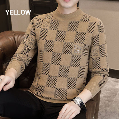 🔥Hot sale 55% OFF🔥Men‘s Checkered Printed Mock Neck Thickened Pullover Sweater