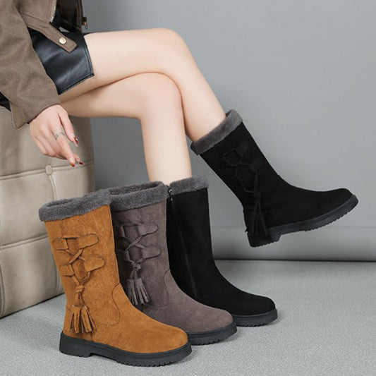 Women's Warm Mid-Calf Boots with Side Zipper