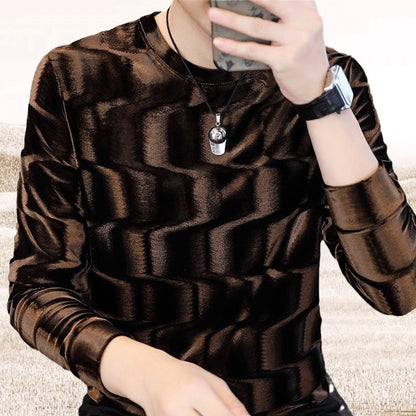 Men's Round Neck Wave Print Long Sleeve Top