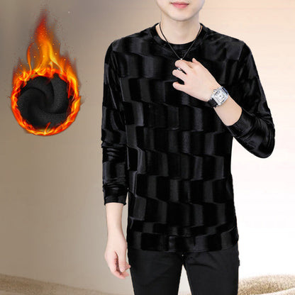 Men's Round Neck Wave Print Long Sleeve Top