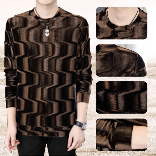 Men's Round Neck Wave Print Long Sleeve Top