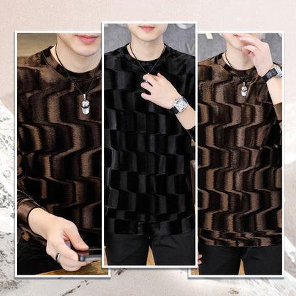 Men's Round Neck Wave Print Long Sleeve Top