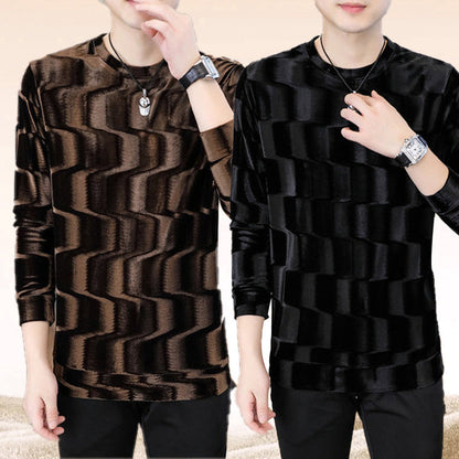 Men's Round Neck Wave Print Long Sleeve Top