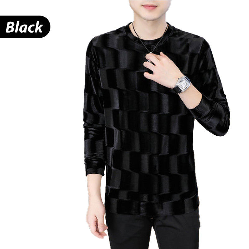 Men's Round Neck Wave Print Long Sleeve Top