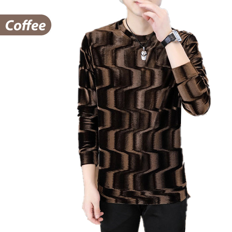 Men's Round Neck Wave Print Long Sleeve Top