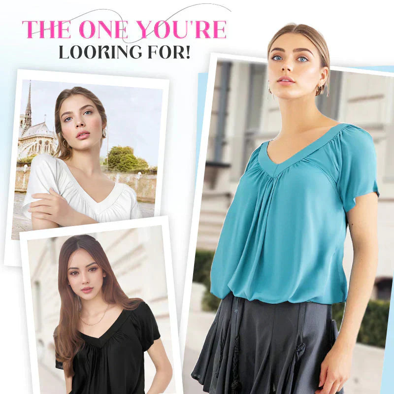 🎁LAST DAY SALE £10.99🔥Summer Hot Sale 50% OFF⏳Women's Casual Pleated V-Neck Short-Sleeve Top