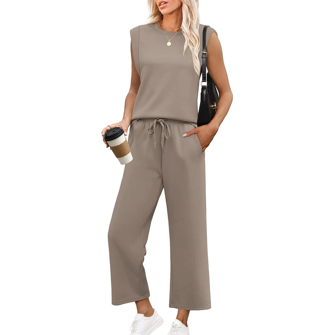 🔥LAST DAY SALE ONLY ￡17.99!!👚Women's  Sleeveless Top & Wide-Leg Pants 2-Piece Set