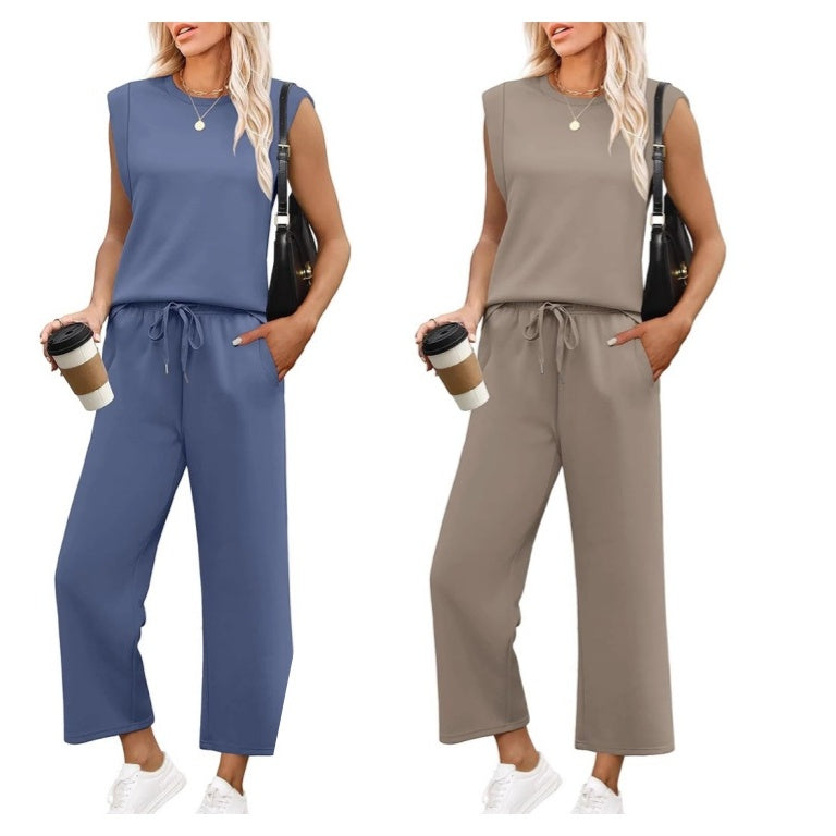 🔥LAST DAY SALE ONLY ￡17.99!!👚Women's  Sleeveless Top & Wide-Leg Pants 2-Piece Set