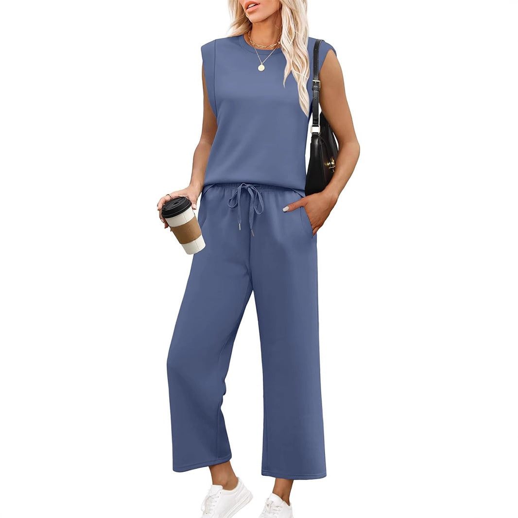 🔥LAST DAY SALE ONLY ￡17.99!!👚Women's  Sleeveless Top & Wide-Leg Pants 2-Piece Set
