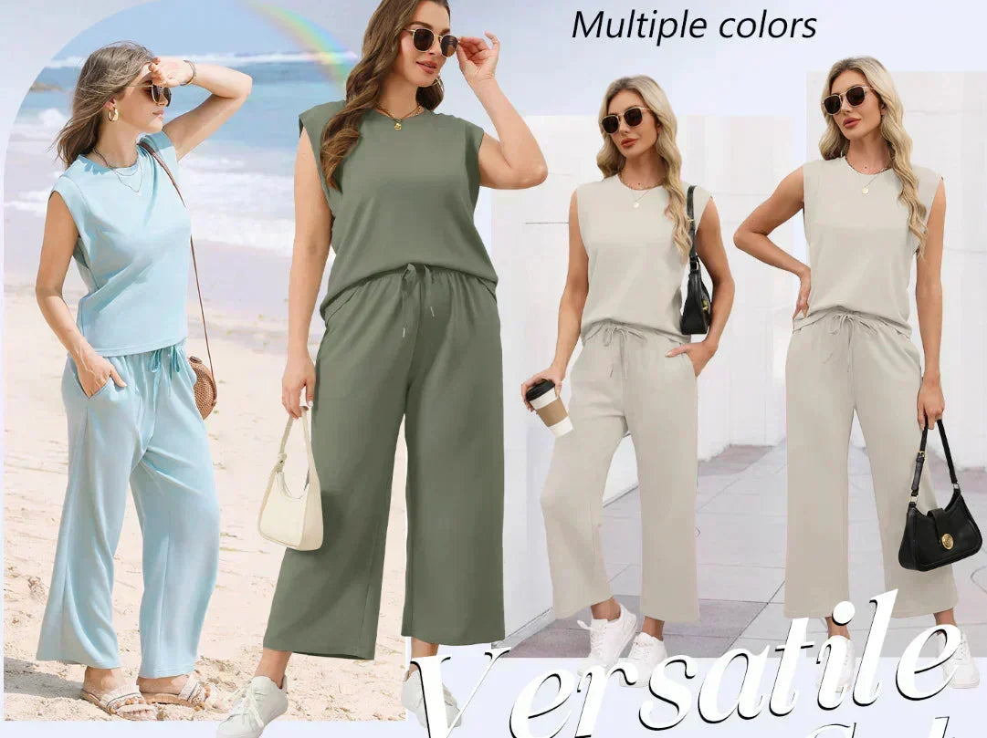 🔥LAST DAY SALE ONLY ￡17.99!!👚Women's  Sleeveless Top & Wide-Leg Pants 2-Piece Set