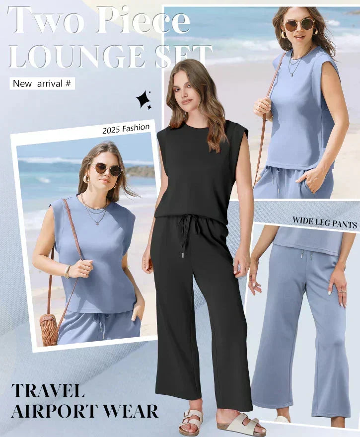🔥LAST DAY SALE ONLY ￡17.99!!👚Women's  Sleeveless Top & Wide-Leg Pants 2-Piece Set