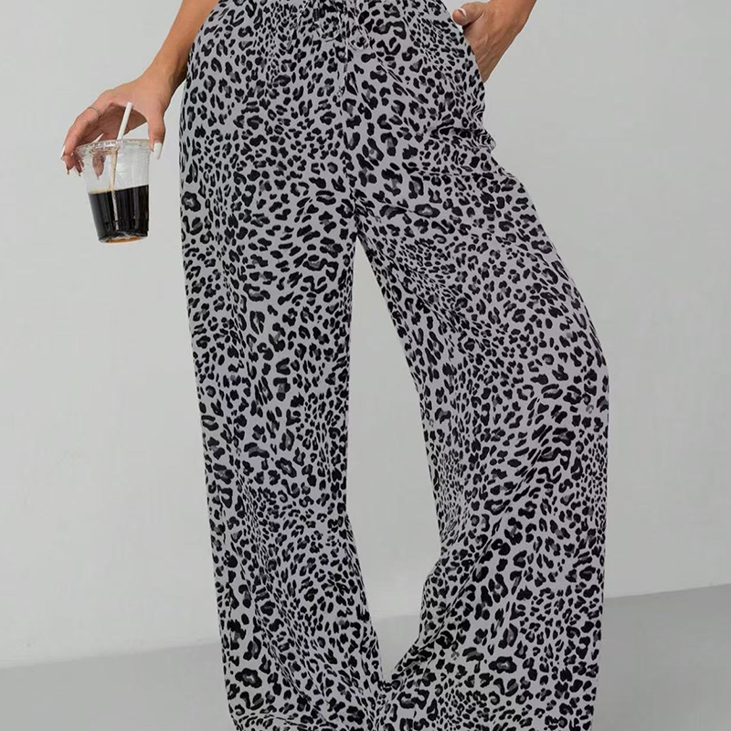 ✨New Style🔥Women's Leopard Print Tie Front Pocket Straight-leg Wide-leg Pants🐆