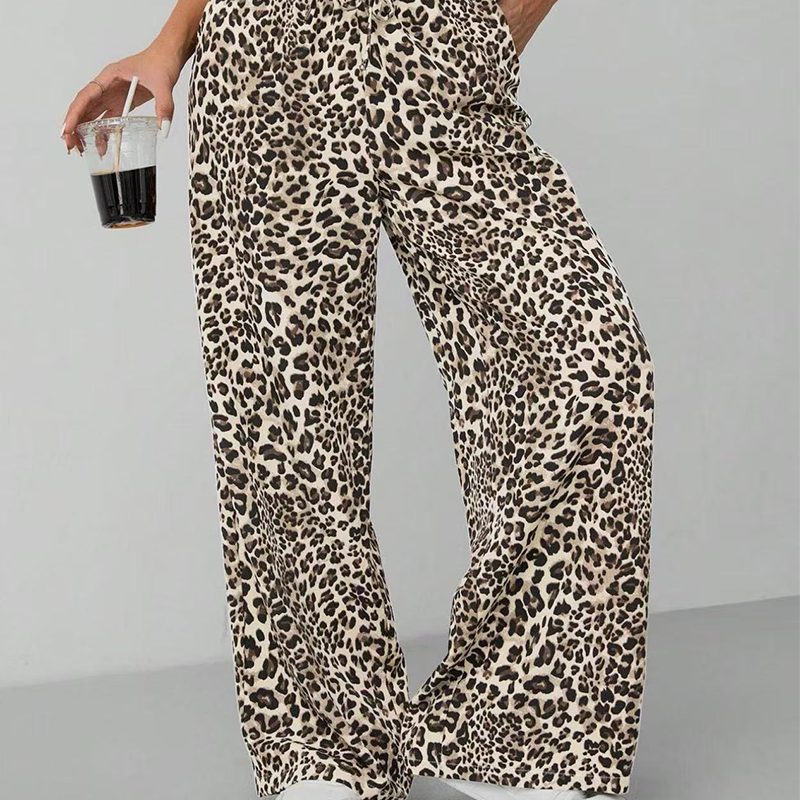 ✨New Style🔥Women's Leopard Print Tie Front Pocket Straight-leg Wide-leg Pants🐆