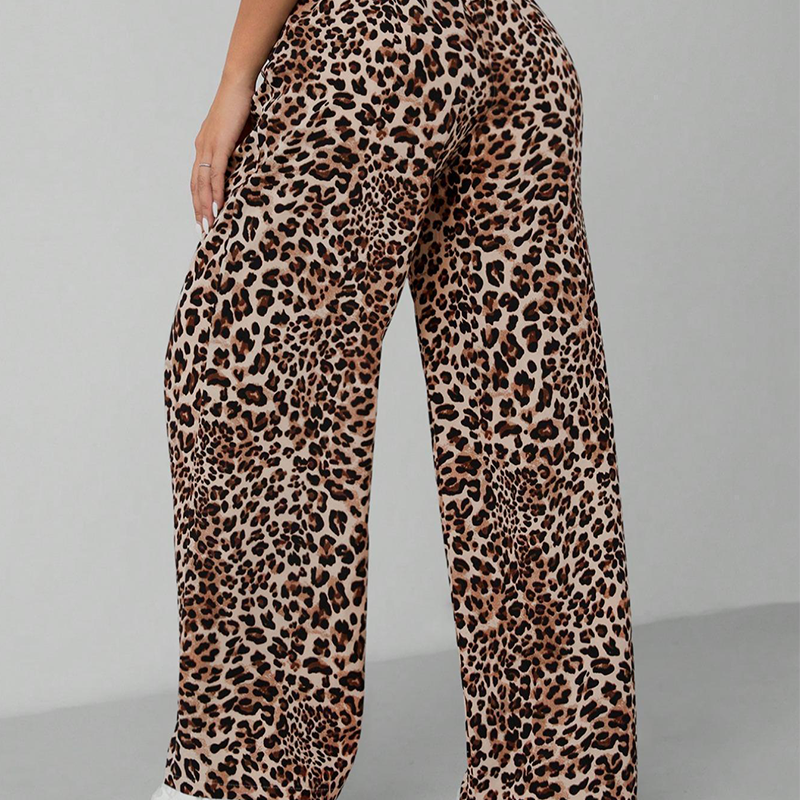✨New Style🔥Women's Leopard Print Tie Front Pocket Straight-leg Wide-leg Pants🐆