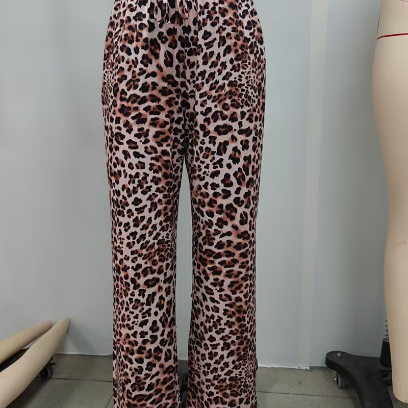 ✨New Style🔥Women's Leopard Print Tie Front Pocket Straight-leg Wide-leg Pants🐆