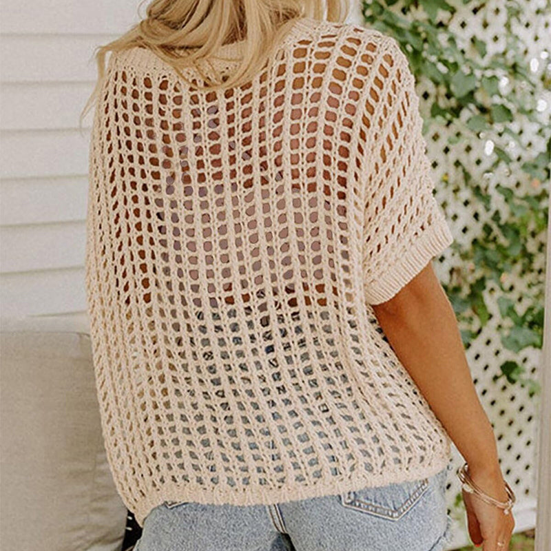 ⏳Time-Limited Special 50% Off⏰Womens Casual Short Sleeve Hollow Out Pullover Knit Tops