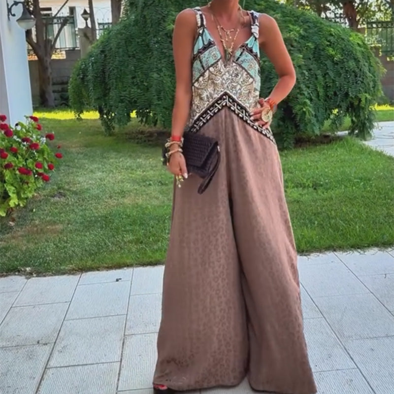 Vintage Chic Deep V-Neck Jumpsuit