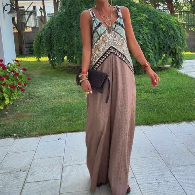 Vintage Chic Deep V-Neck Jumpsuit