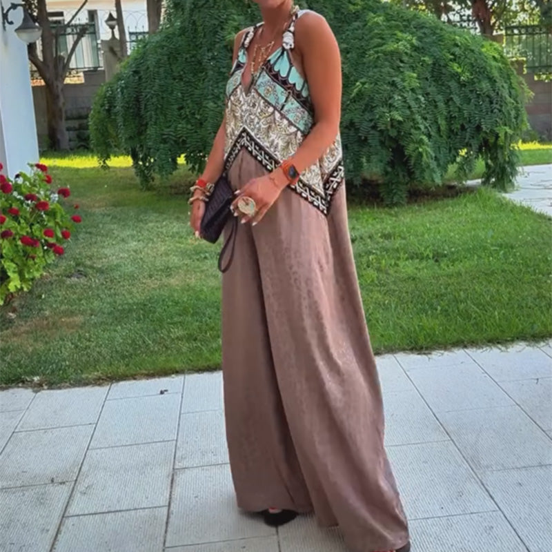 Vintage Chic Deep V-Neck Jumpsuit