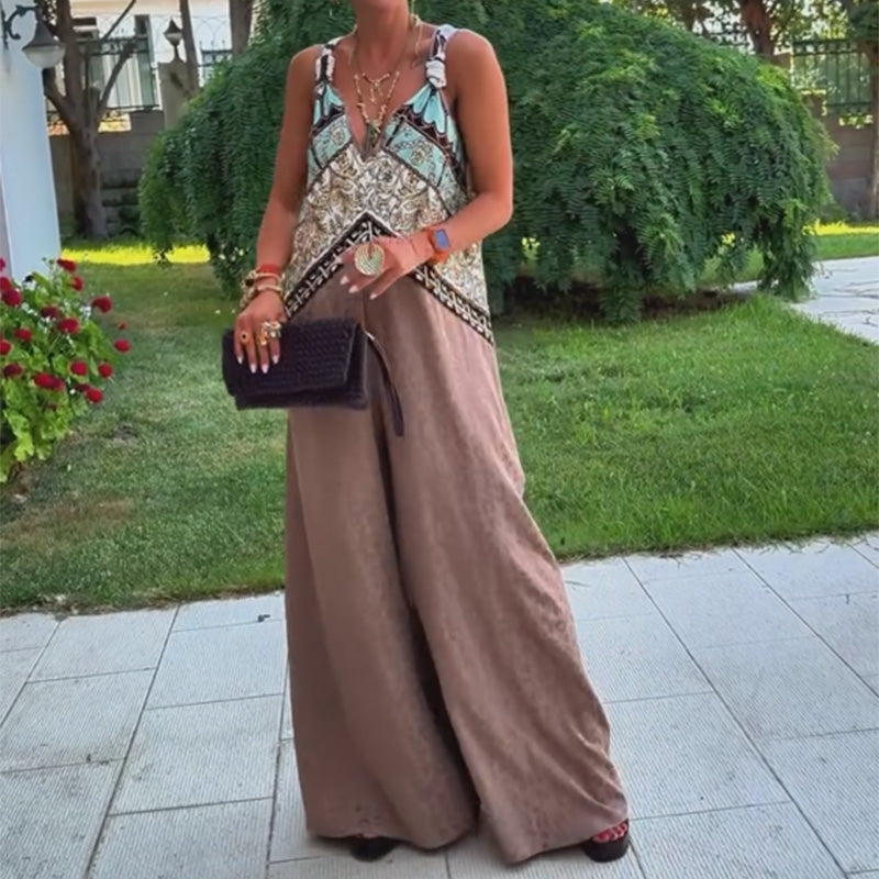Vintage Chic Deep V-Neck Jumpsuit