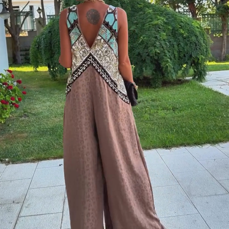 Vintage Chic Deep V-Neck Jumpsuit