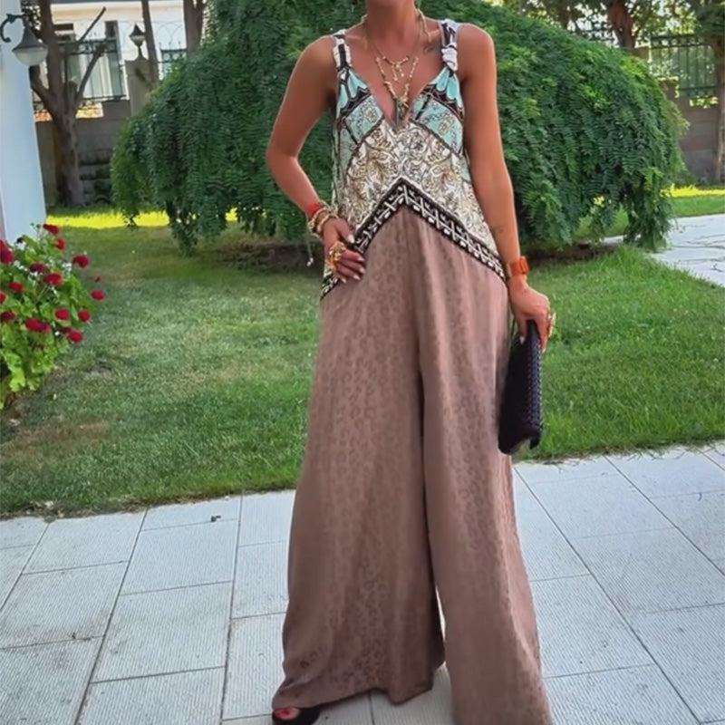 Vintage Chic Deep V-Neck Jumpsuit