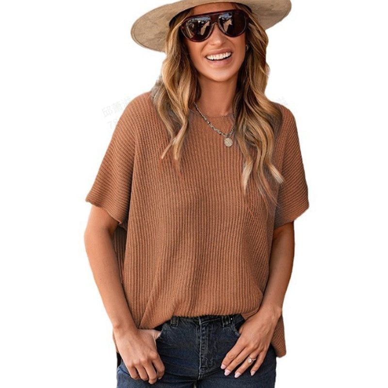 🌸Women’s Loose Short Sleeve Knit Top – Soft, Breathable & Versatile for Daily Casual