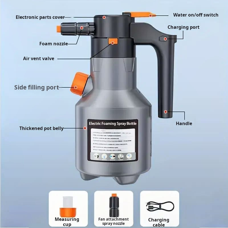 Electric car wash foam gun, handheld high-pressure cleaner, multifunctional, large capacity, long battery life, for cars, kitchen, household cleaning