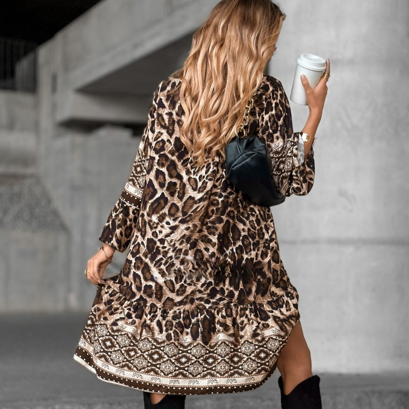 🔥49% off for a limited time 🔥Elegant V-Neck Long-Sleeve Printed Dress 👗 – Figure-Flattering for Spring Tea/Date Nights