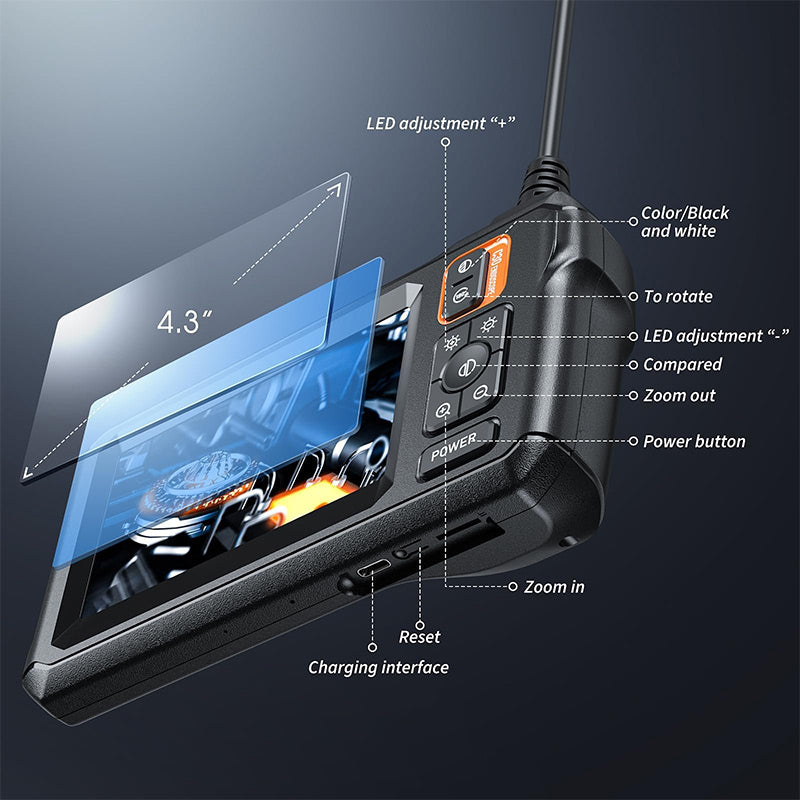 4.3" HD Waterproof Endoscope Camera with Light