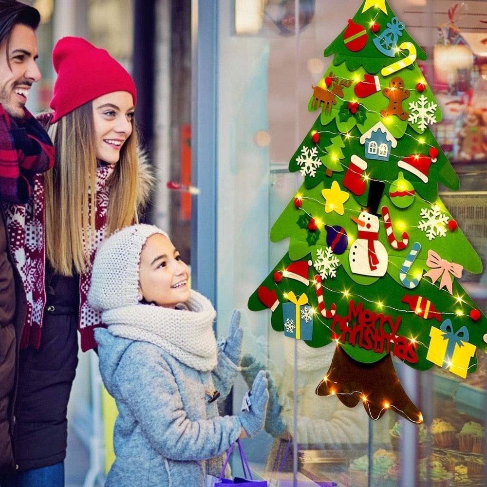 🎅Xmas Hot Sales - 50% OFF!🎄DIY Felt Christmas Tree for Kids – 32 Reusable Ornaments + Fairy Lights